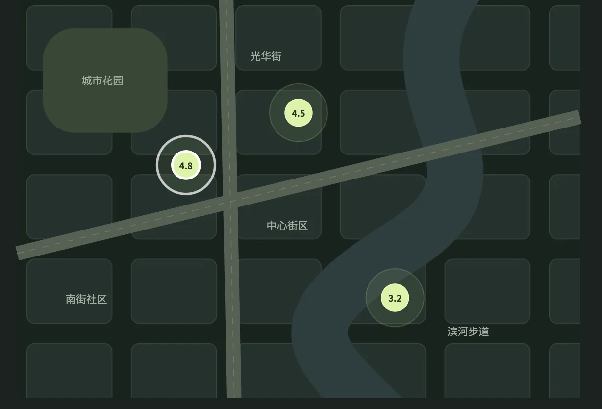 HerSafety 动态安全地图与区域评分界面