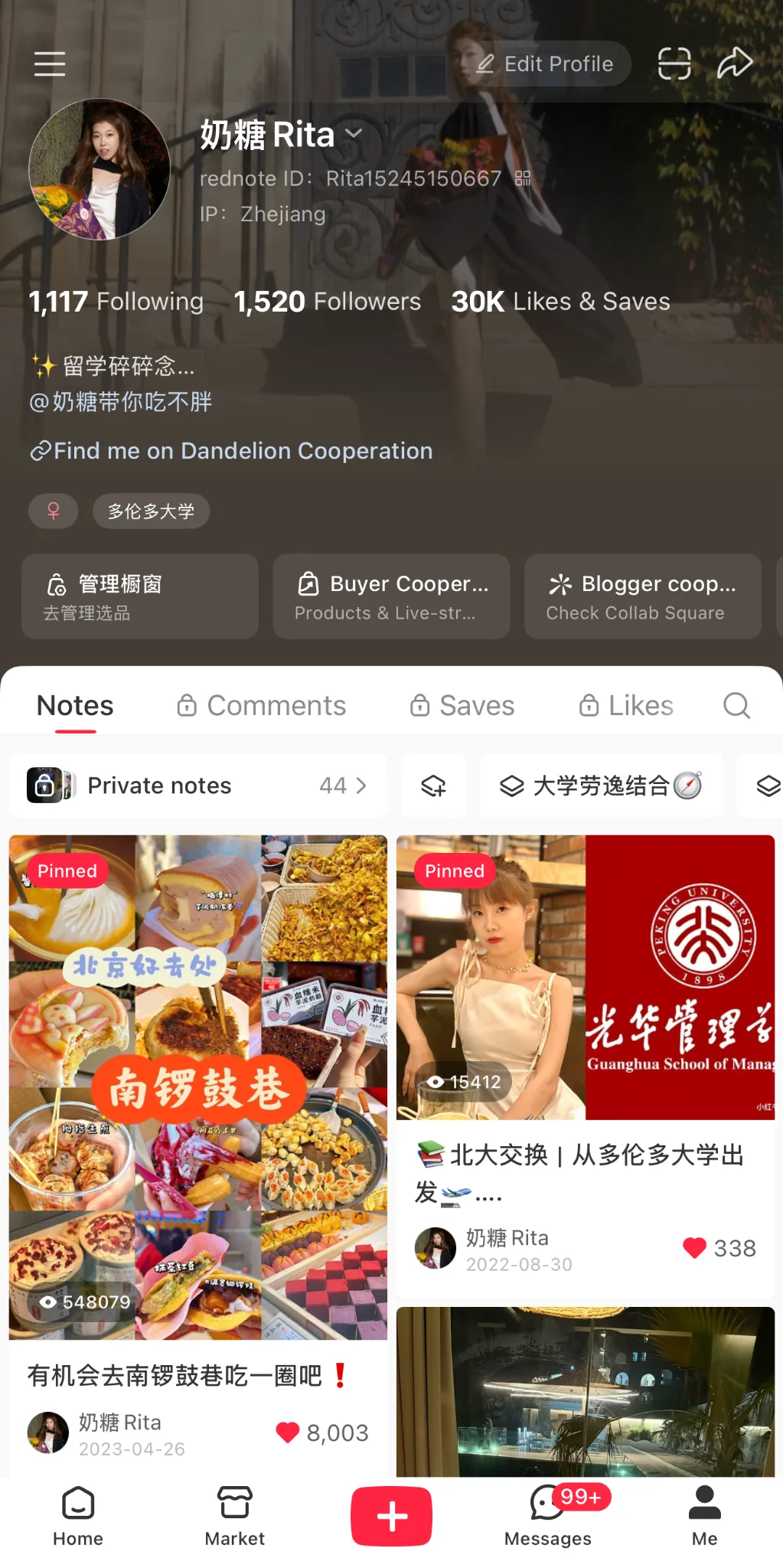 奶糖 Rita 小红书账号与北京游玩攻略预览